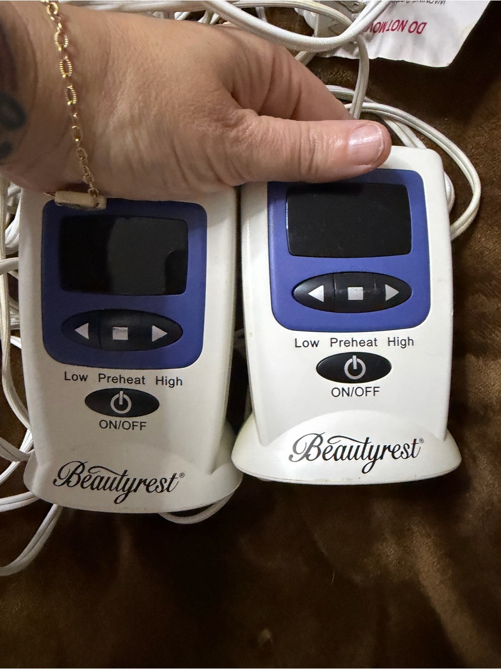 Electric Heated Blanket Controller — White with Blue Trim (Pair) and blanket